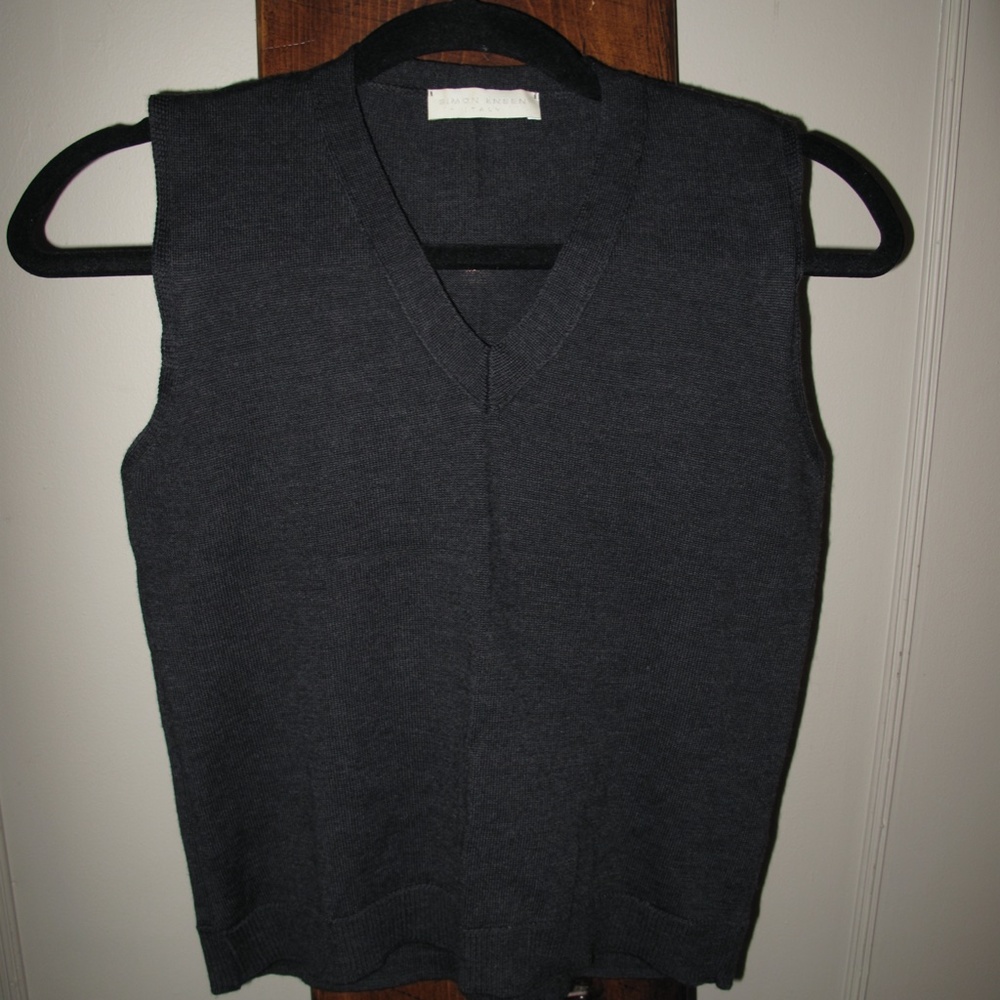 SIMON KNEEN ITALY Sweater Set Charcoal Grey Merino w Vest & Collared Button Down - Picture 7 of 16